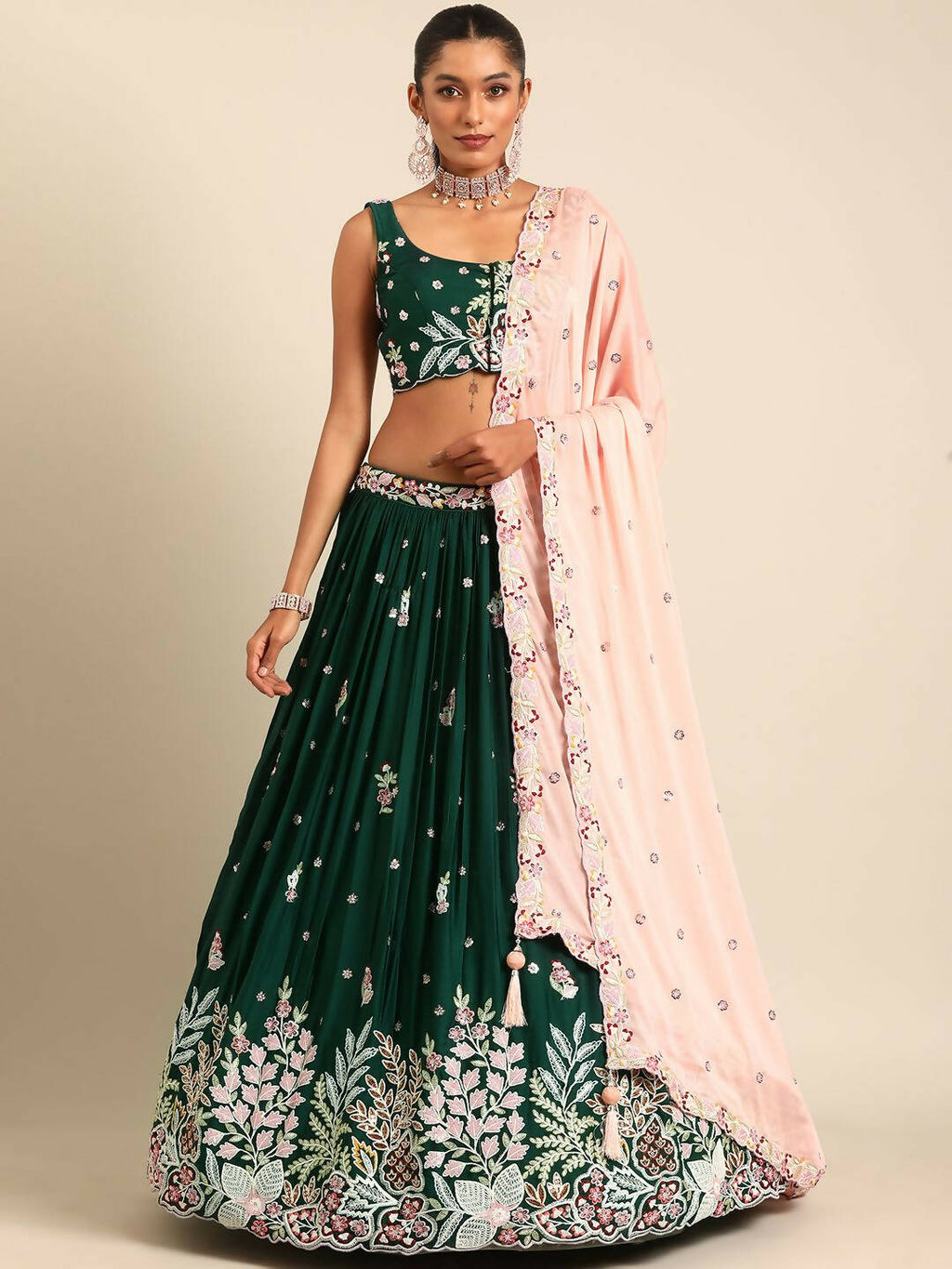 House of Panchhi Green Georgette Sequins and thread embroidery Lehenga choli & Dupatta