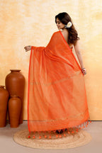 Piyari Fashion Women's Orange Embellished Cotton Blend Zari Check Handloom Saree - Distacart