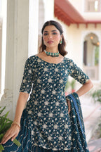 Joban Fashion Rama Green Readymade Kurta Set With Sequence embroidery Work - Distacart