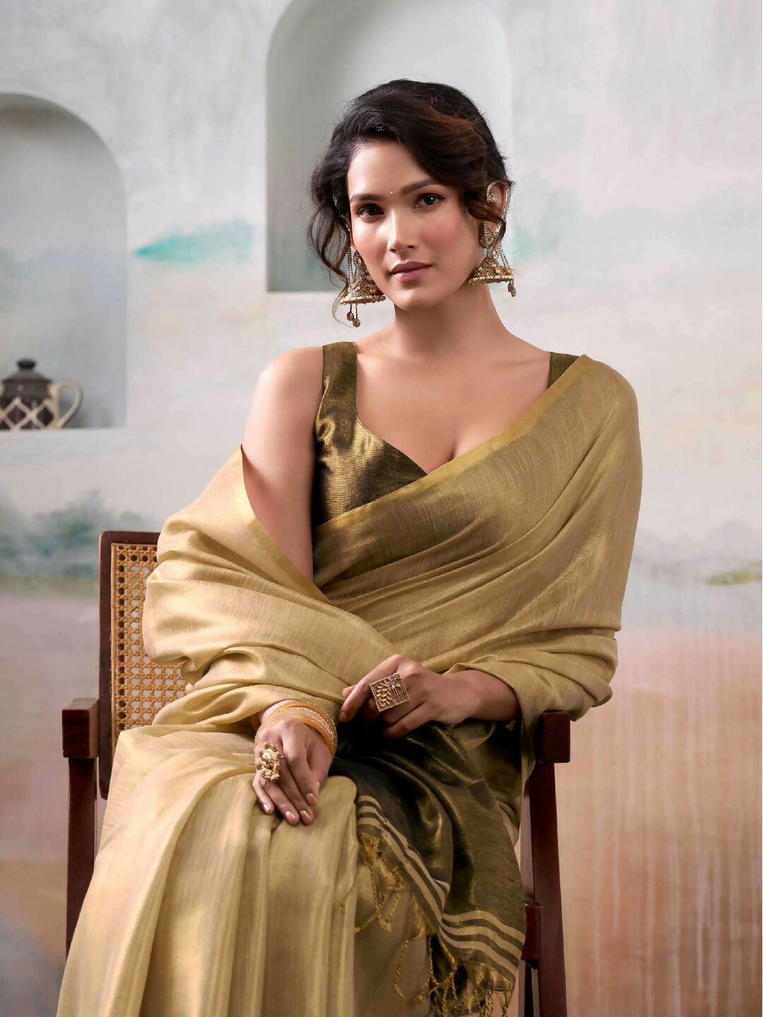 Shree Shyam Fashion Tissue Silk Golden Saree - Distacart