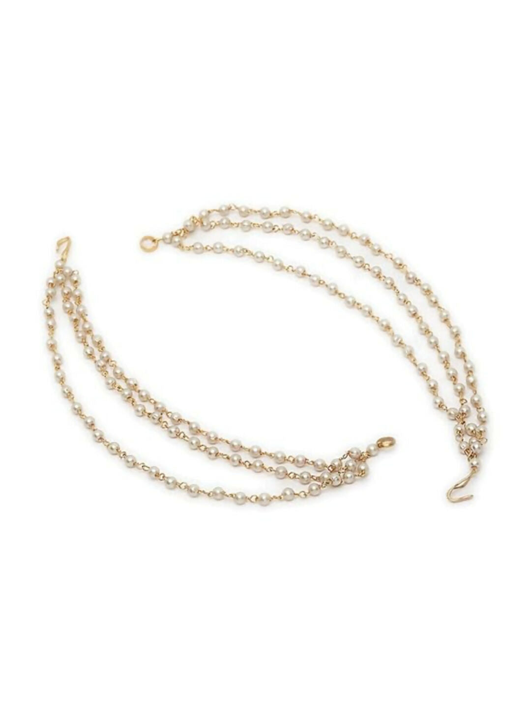 NVR Pearl Studded Classic Gold-Polished 3 Line Ear Chain Ear Cuff