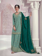 Vastranavya Exquisite Turquoise Heavy Chinon with Embroidered & Sequins Work Salwar Suits