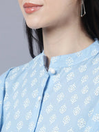 Myshka Stylish Blue Cotton Half Sleeve Women's Top - Distacart