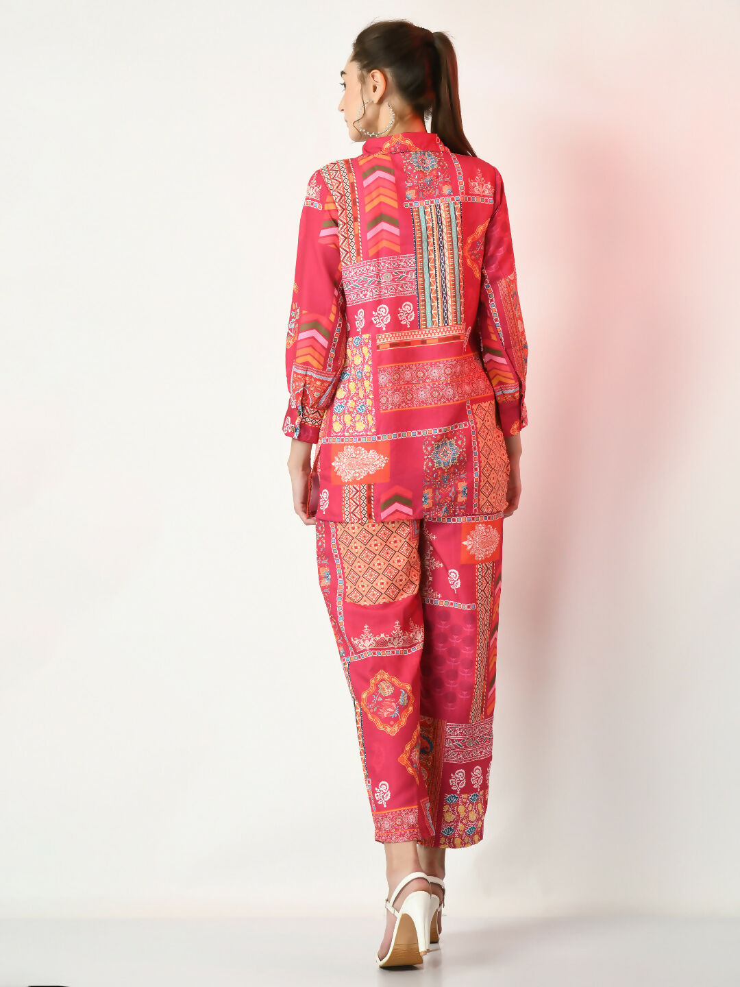 Myshka Women's Pink Printed Shirt With Trousers