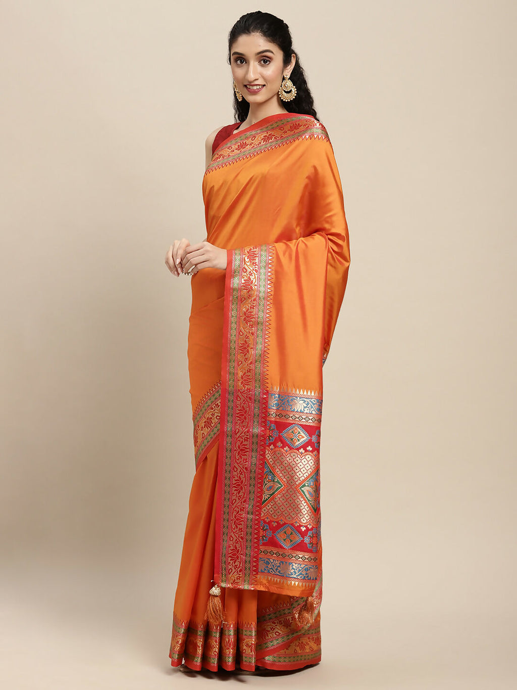 Shree Shyam Fashion Silk Blend Ornage Saree - Distacart