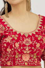 Red Velvet Semi-Stitched Wedding Bridal Lehenga - Nimaya