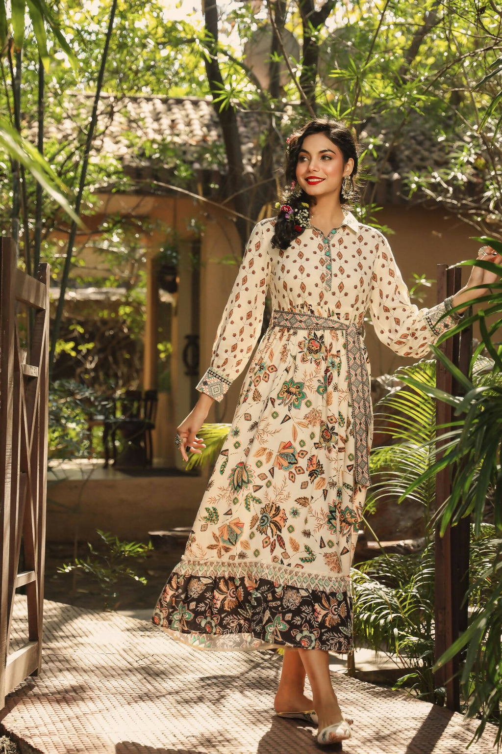 Juniper Women Ivory Rayon Printed Tiered Dress - Distacart
