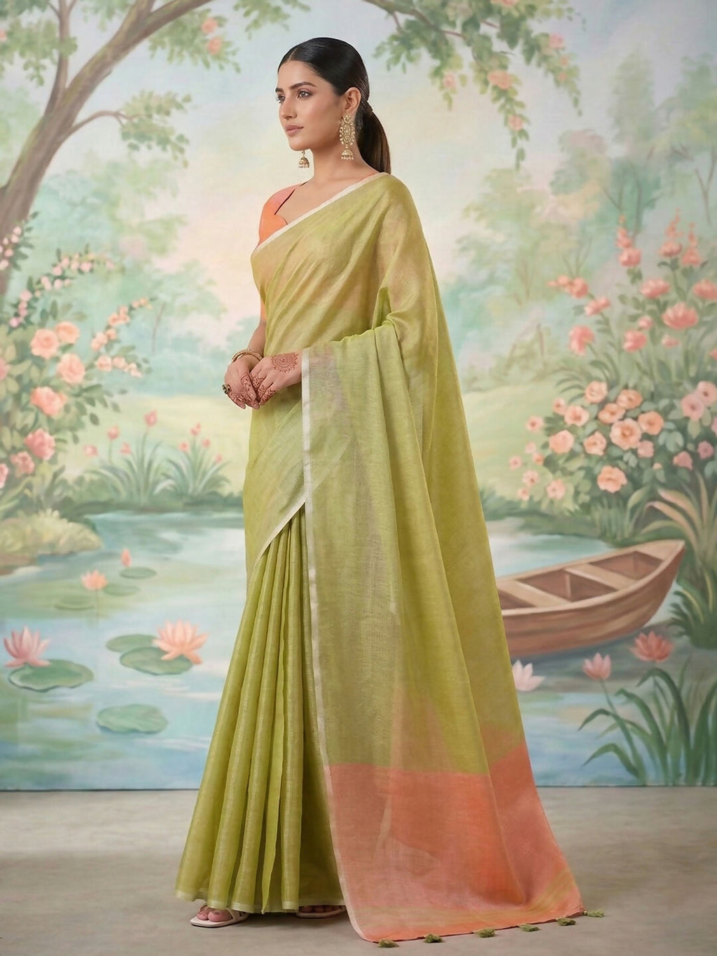 Shree Shyam Fashion Green Tissue Silk Saree - Distacart