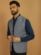 Even Apparels Nehru Jacket With Welt Pockets - Blue