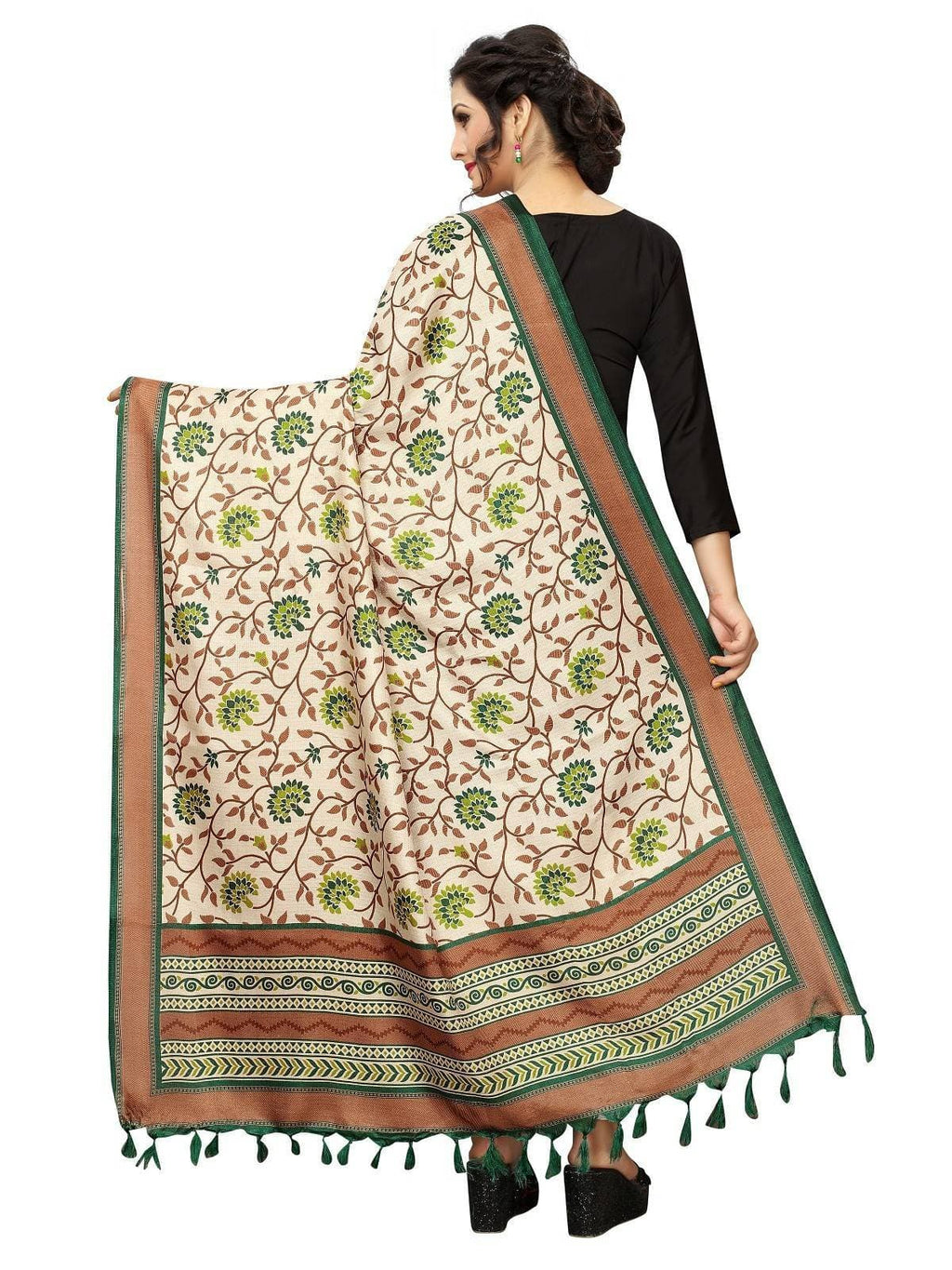 Vamika Green Printed Khadi Bhagalpuri Dupatta
