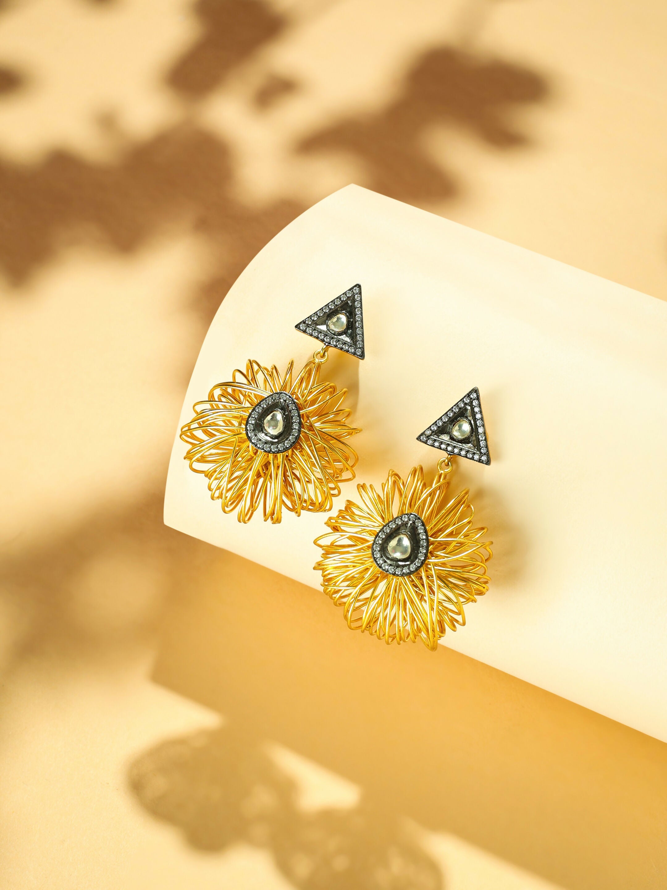 Nuyug 18K Gold-Plated Stones & American Diamond Studded Contemporary Wire Drop Earrings - Distacart