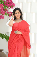 Beatitude Red Cotton Ghicha Pallu Saree