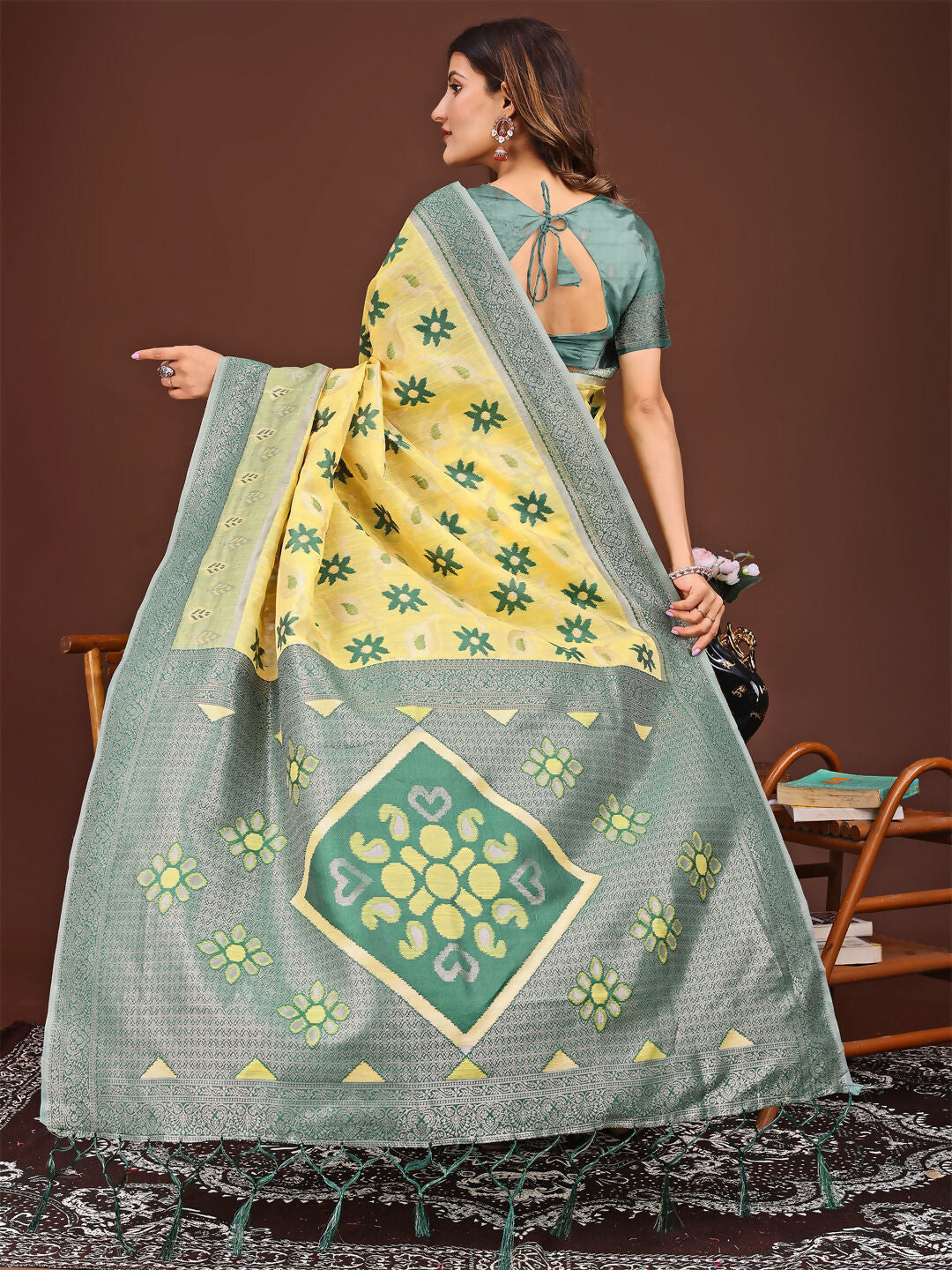 Shree Shyam Fashion Sajni Yellow Linen Cotton Saree