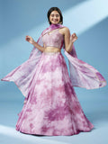 House of Panchhi Lavender Organza Floral Printed Lehenga choli & Dupatta