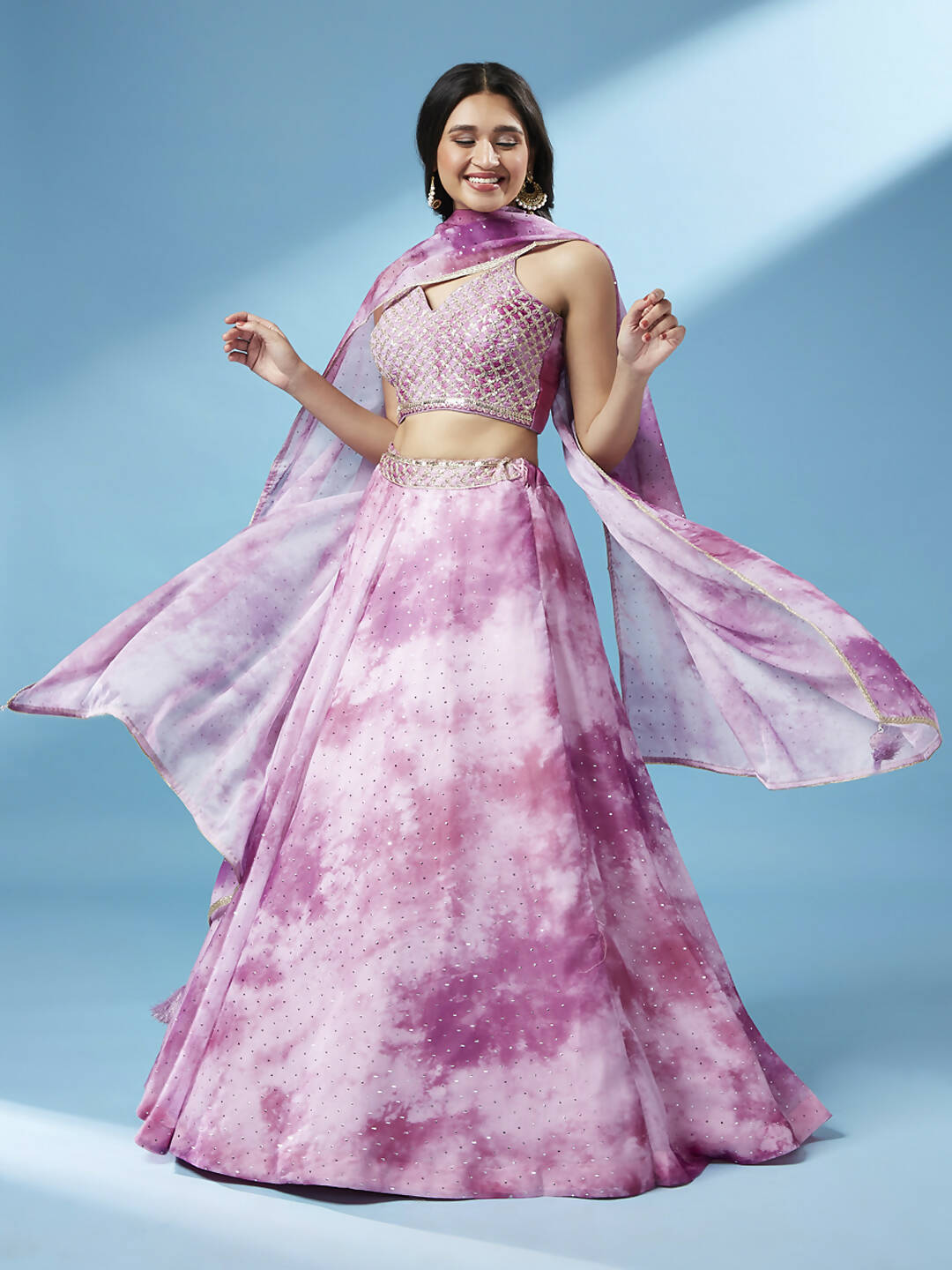House of Panchhi Lavender Organza Floral Printed Lehenga choli & Dupatta