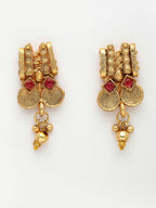 NVR Women Gold-Polished Pink Stone Studded Handcrafted Temple Jewellery Set