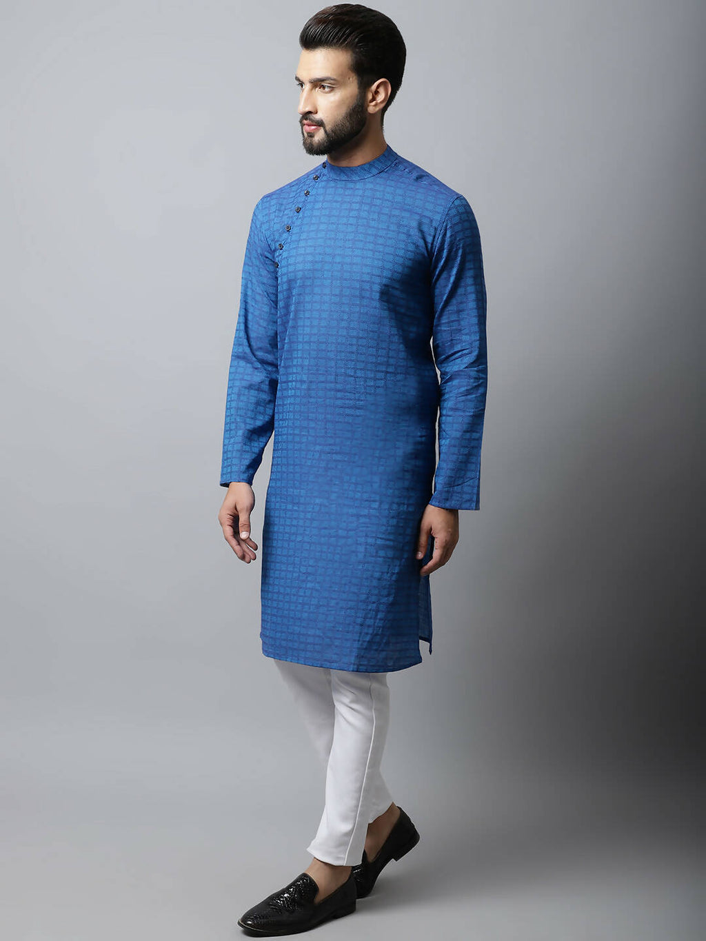 Even Apparels Blue Color Pure Cotton Men's Kurta With Band Collar (CHK1198) - Distacart
