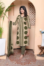 Miravan Womens Polka Dot Printed V-Neck Kurta With Palazzo And Dupatta Set - Distacart