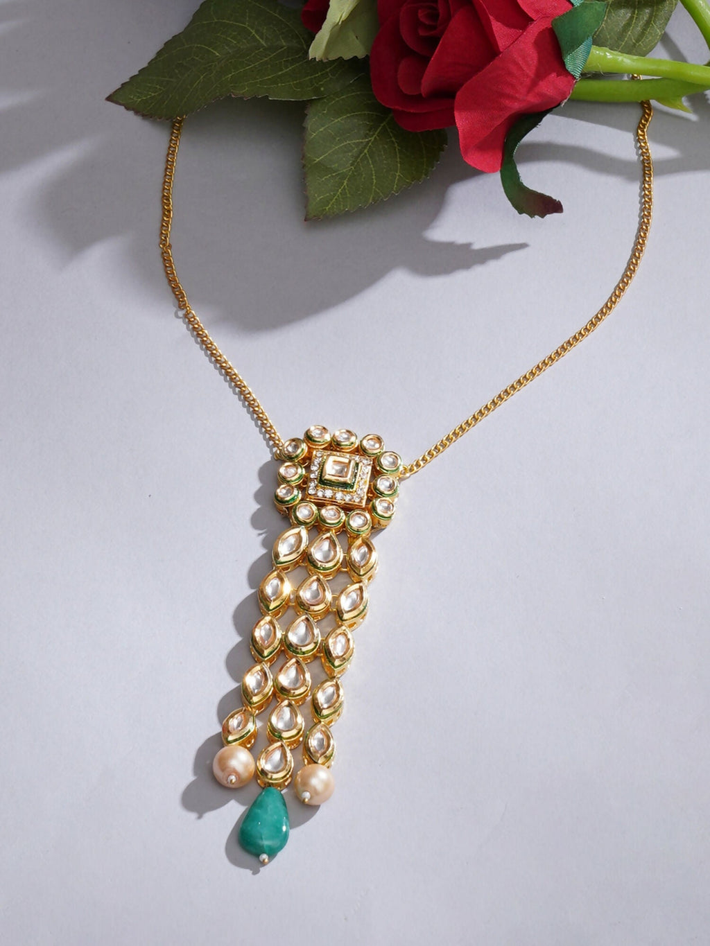 Kundan Necklace (Gold) - Ruby Raang