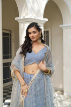 Eilara Light Blue Net Threadwork Lehenga