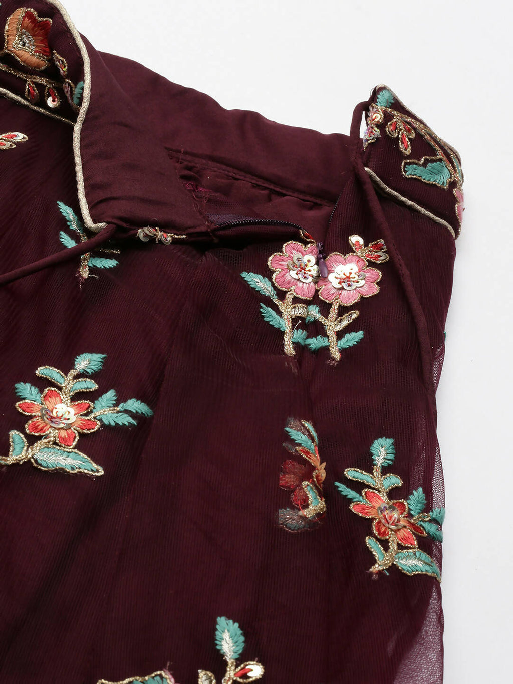 House of Panchhi Burgundy Net Sequinse Work Lehenga & Blouse, Dupatta