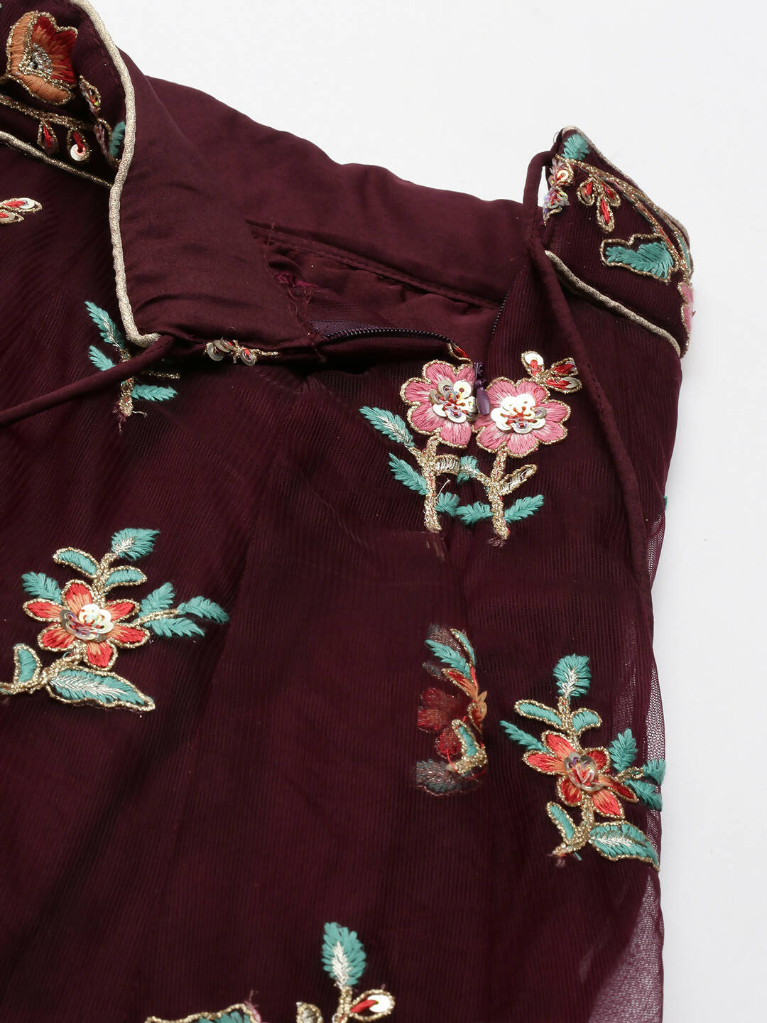 House of Panchhi Burgundy Net Sequinse Work Lehenga & Blouse, Dupatta