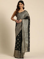 Ahalyaa Women's Traditional Semi Stitch Saree - Black