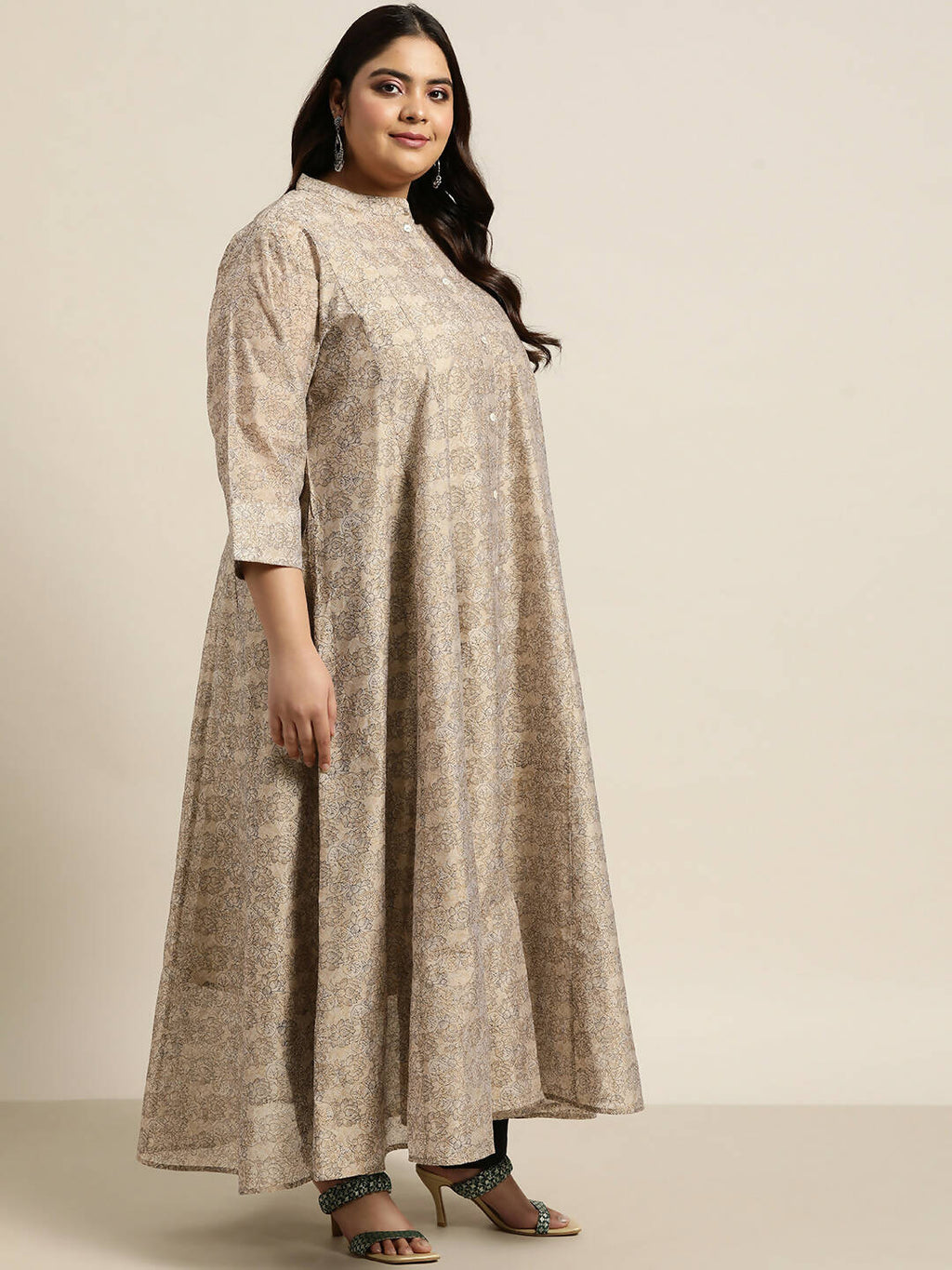 Juniper Women`S Beige Rayon Festive Wear Printed Anarkali Kurta - Distacart