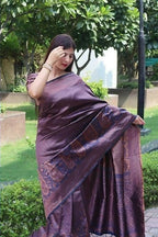 DEIANA'S Beautiful Designer Golden zari Soft Lichi Silk Saree - Purple