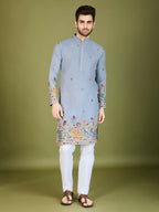 Vastranavya Sky Blue Exclusive Festival Wear Cotton Sequence Embroidered & Thread Work Kurta
