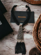 Inhanns Day-To-Dinner Tie Shaped Oxidized Black Metal Multi-Layered Long Only Necklace - Black