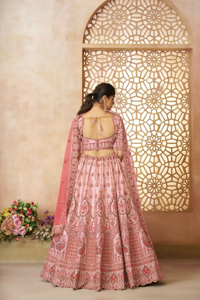 Kesar Fab Pink Silk Embroidered Lehenga
