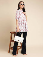 White Poly Rayon Digital Printed A-line Top - Tarini