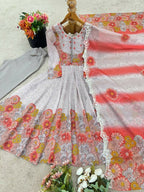 Teeya Creation Multi Color Organza Silk With Digital print With Embroidery Gown - Distacart