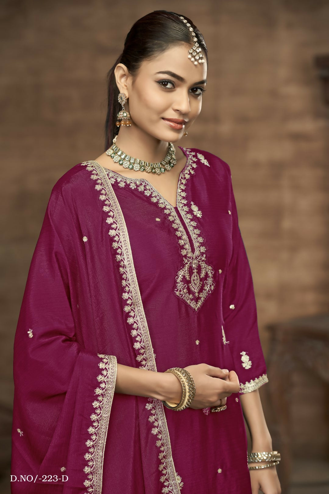 Anaita Wine Chinon Silk Embroidered Stitched Sharara Suit - Distacart