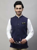 Even Apparels Pure Wool Nehru Jacket - Navy