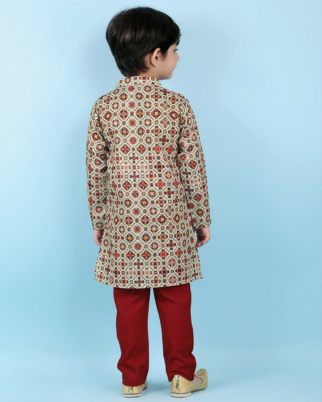Joban Fashion Kids Island Cotton Full Sleeves Printed Kurta and Pyjama- Maroon