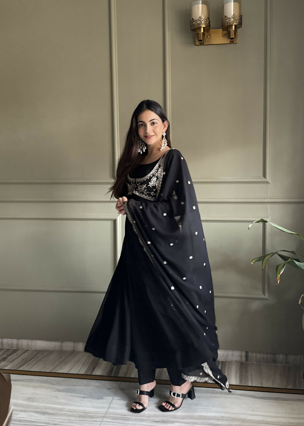 Lehenga Mart Designer Anarkali Suit With Kurta, Pant, Dupatta For Women-Black - Distacart