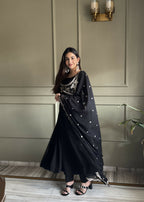Lehenga Mart Designer Anarkali Suit With Kurta, Pant, Dupatta For Women-Black - Distacart