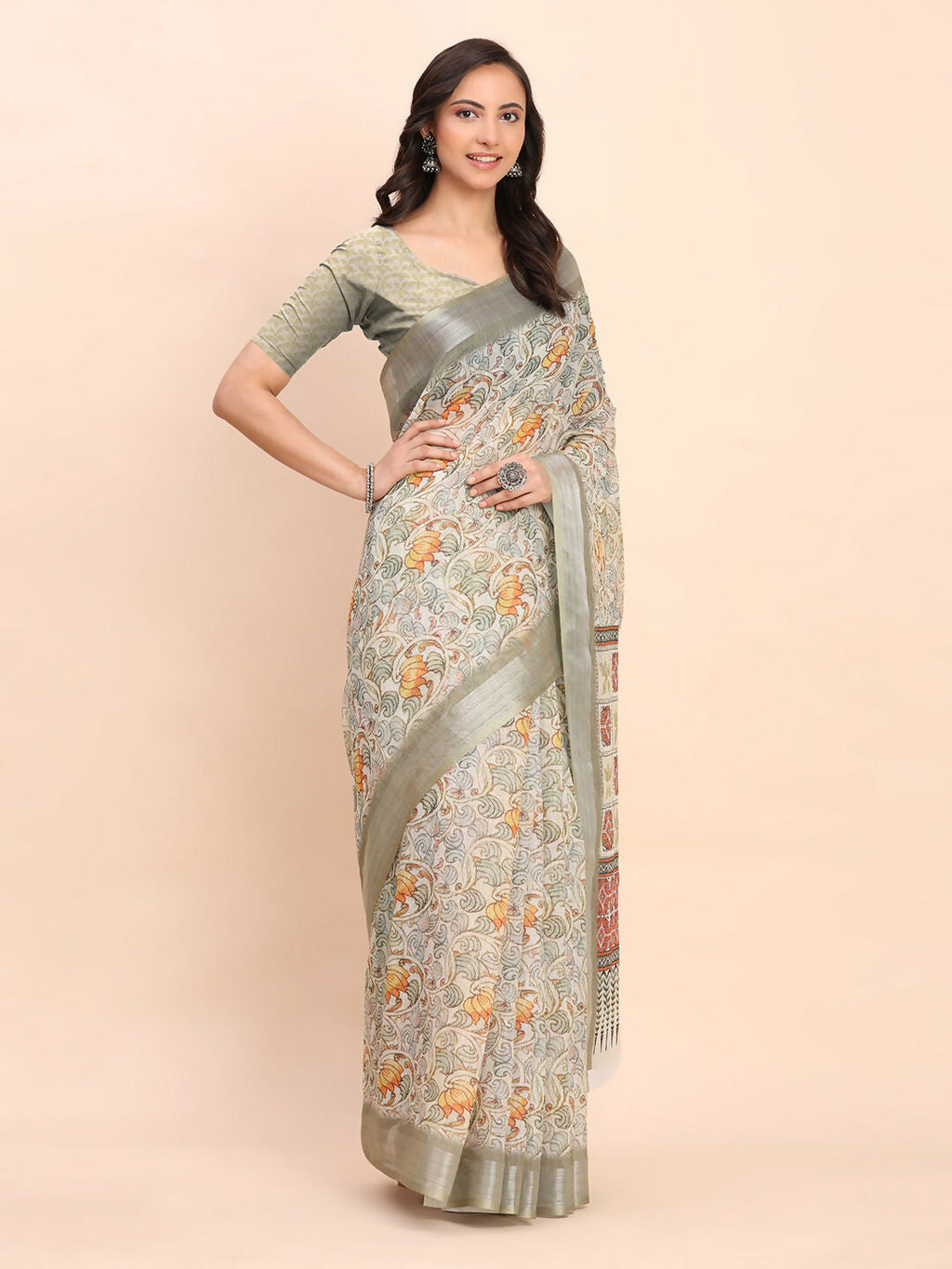 Shree Shyam Fashion Linen Cotton White Saree - Distacart