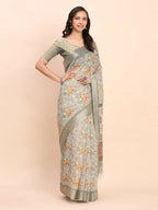 Shree Shyam Fashion Linen Cotton White Saree - Distacart