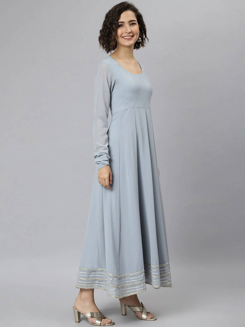 Janasya Grey Flared Sleeves Gotta Patti Georgette Anarkali Kurta - Distacart