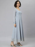 Janasya Grey Flared Sleeves Gotta Patti Georgette Anarkali Kurta - Distacart