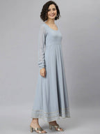 Janasya Grey Flared Sleeves Gotta Patti Georgette Anarkali Kurta - Distacart
