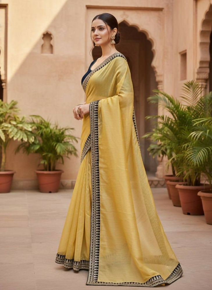 Joban Fashion Yellow Soft twill Net Party Wear Sarees - Distacart