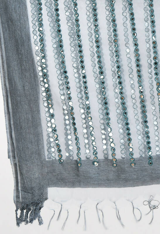 Mominos Fashion Moeza Women's Orgenza Mirror Stripe Thread Work Grey Dupatta - Distacart