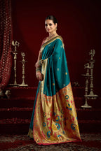 Joban Fashion Teal Paithani Silk Blend Butti Saree - Distacart