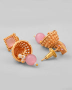 VOJ Gold-Polished Pink Stone Studded Jewellery Set
