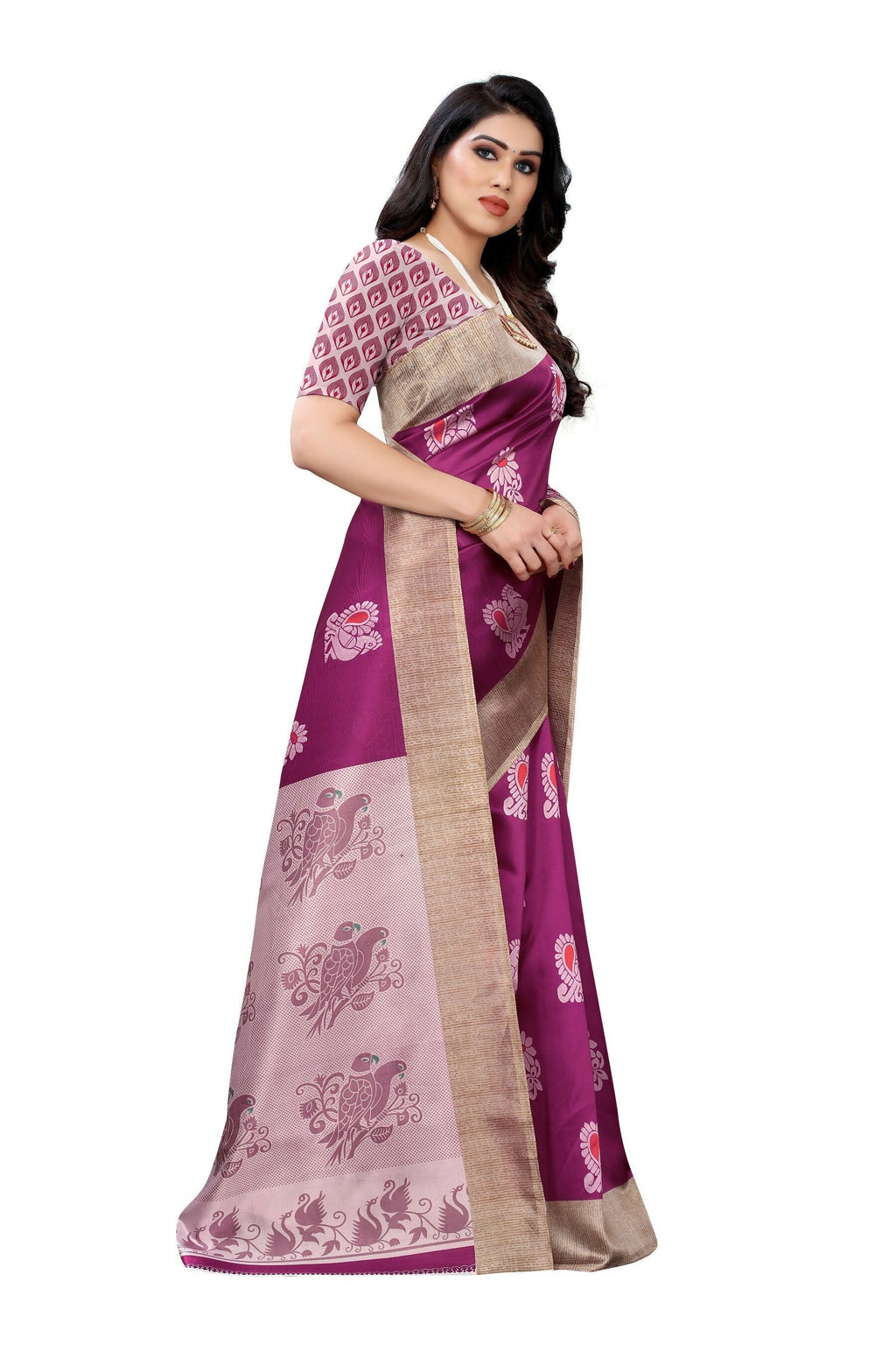 Vamika wine Printed Art Silk Saree