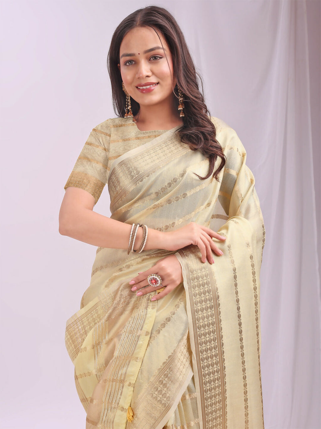 Shree Shyam Fashion Organza Gold Saree - Distacart
